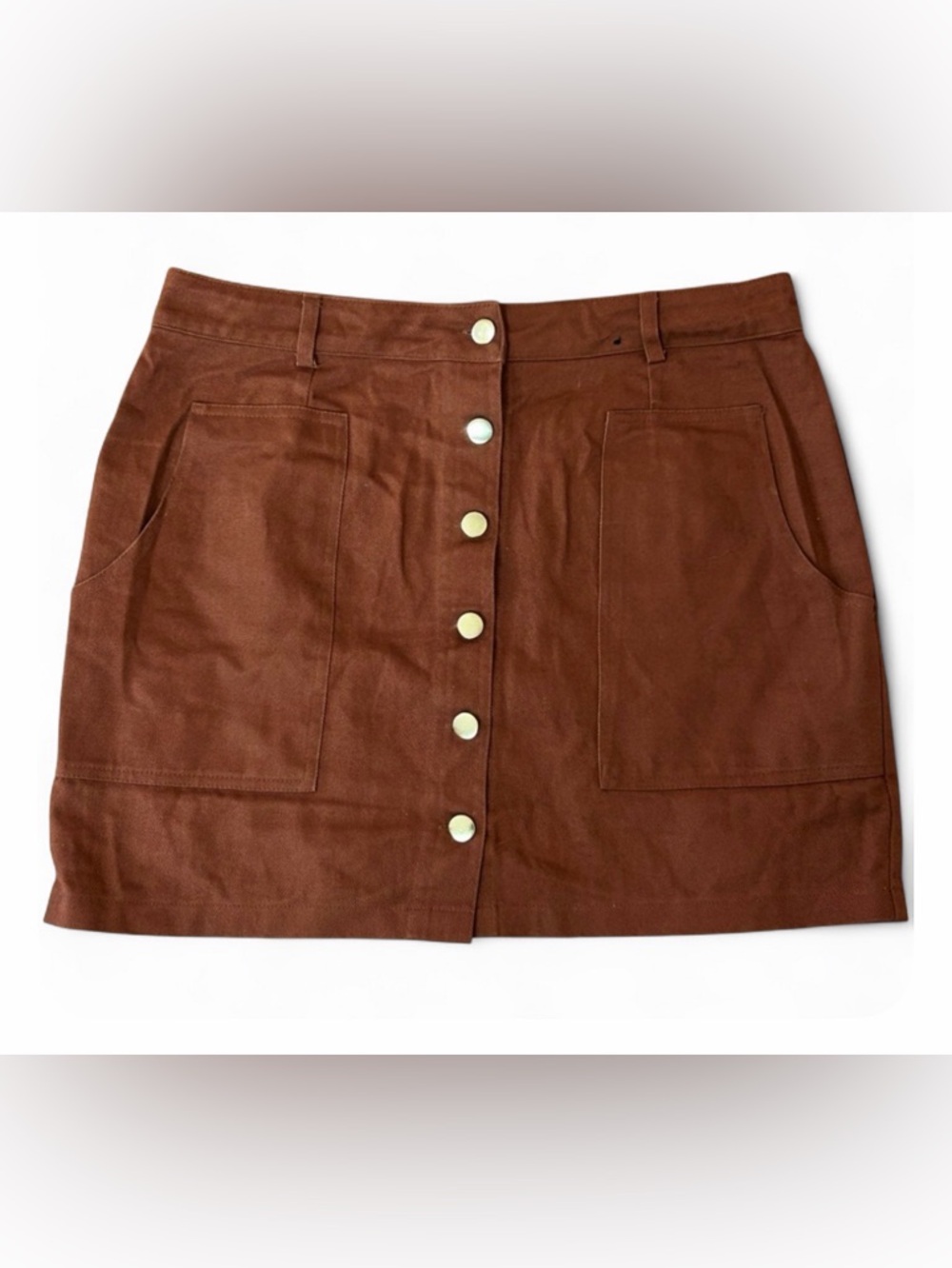 Atmosphere Brown Button Up Skirt with Pockets Earthy Boho Cowgirl Western Short